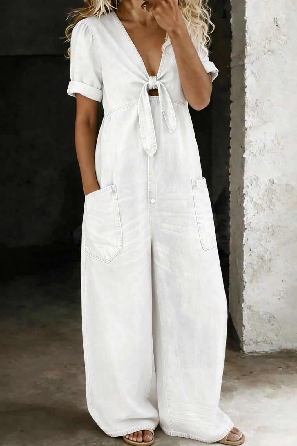 Maya | Korte jumpsuit met korte mouwen en V-hals