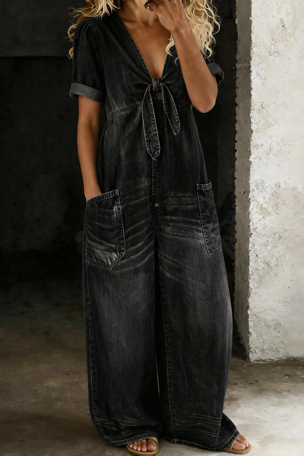 Maya | Korte jumpsuit met korte mouwen en V-hals