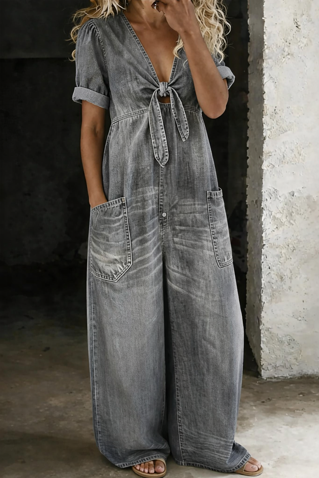 Maya | Korte jumpsuit met korte mouwen en V-hals