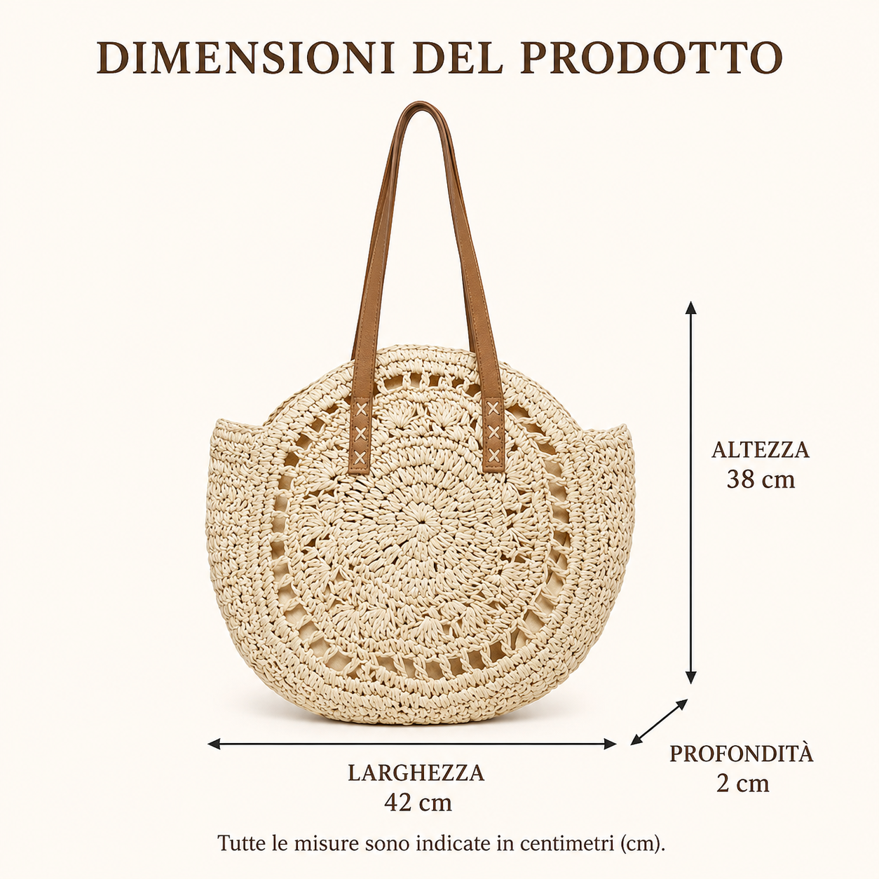 Lisa | Ronde tas van gevlochten stro - beige