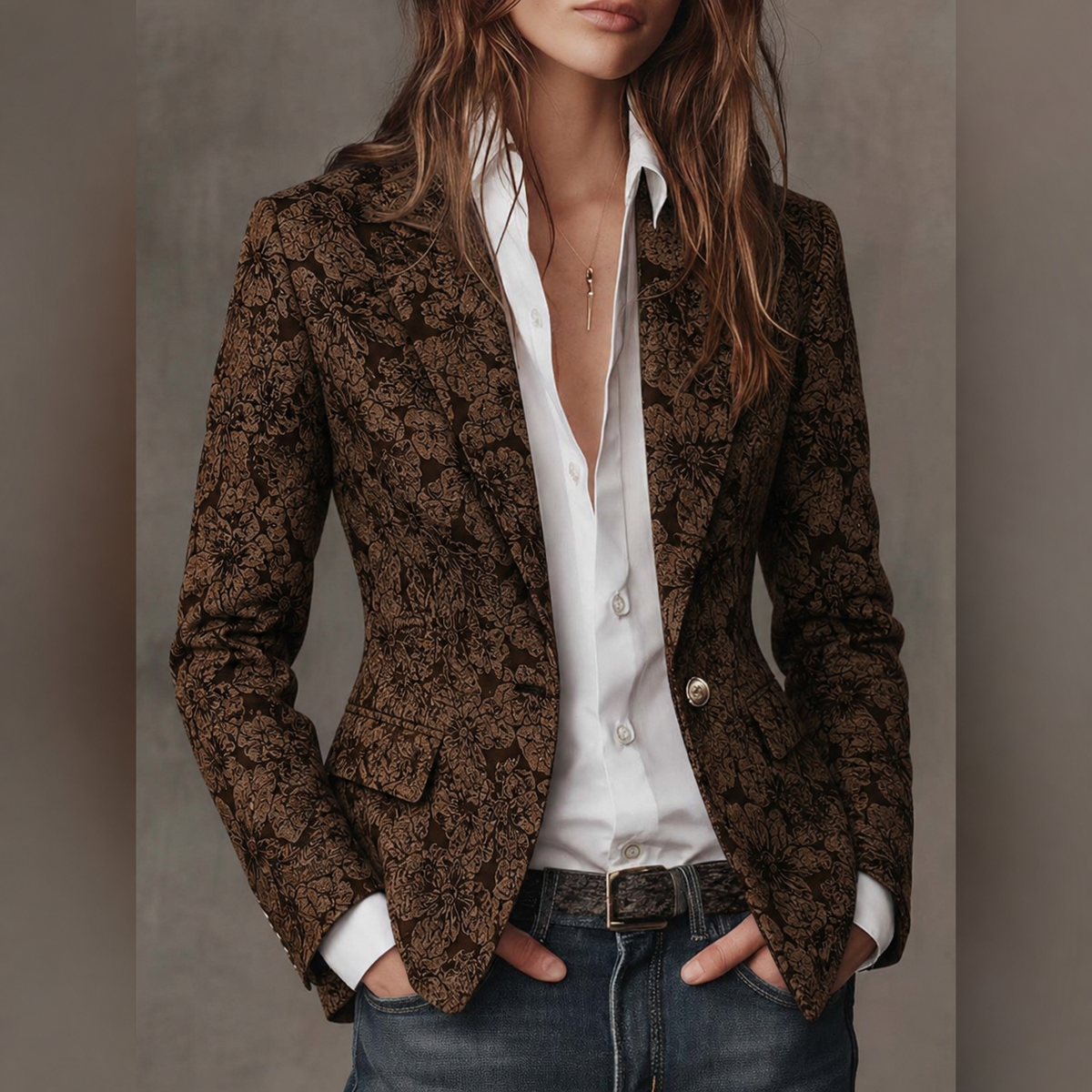 Amélie | Aansluitende Jacquard Kasjmier Blazer