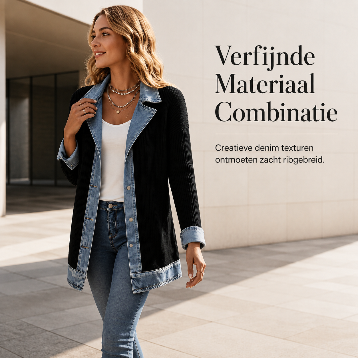 Elegante Dames Cardigan met Denimdetails