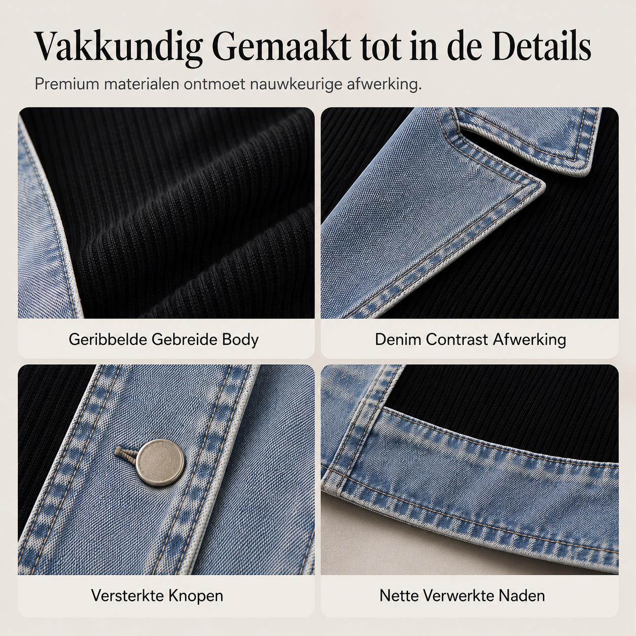 Elegante Dames Cardigan met Denimdetails