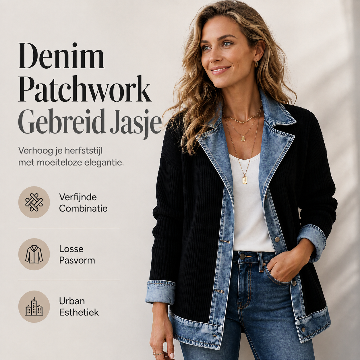 Elegante Dames Cardigan met Denimdetails