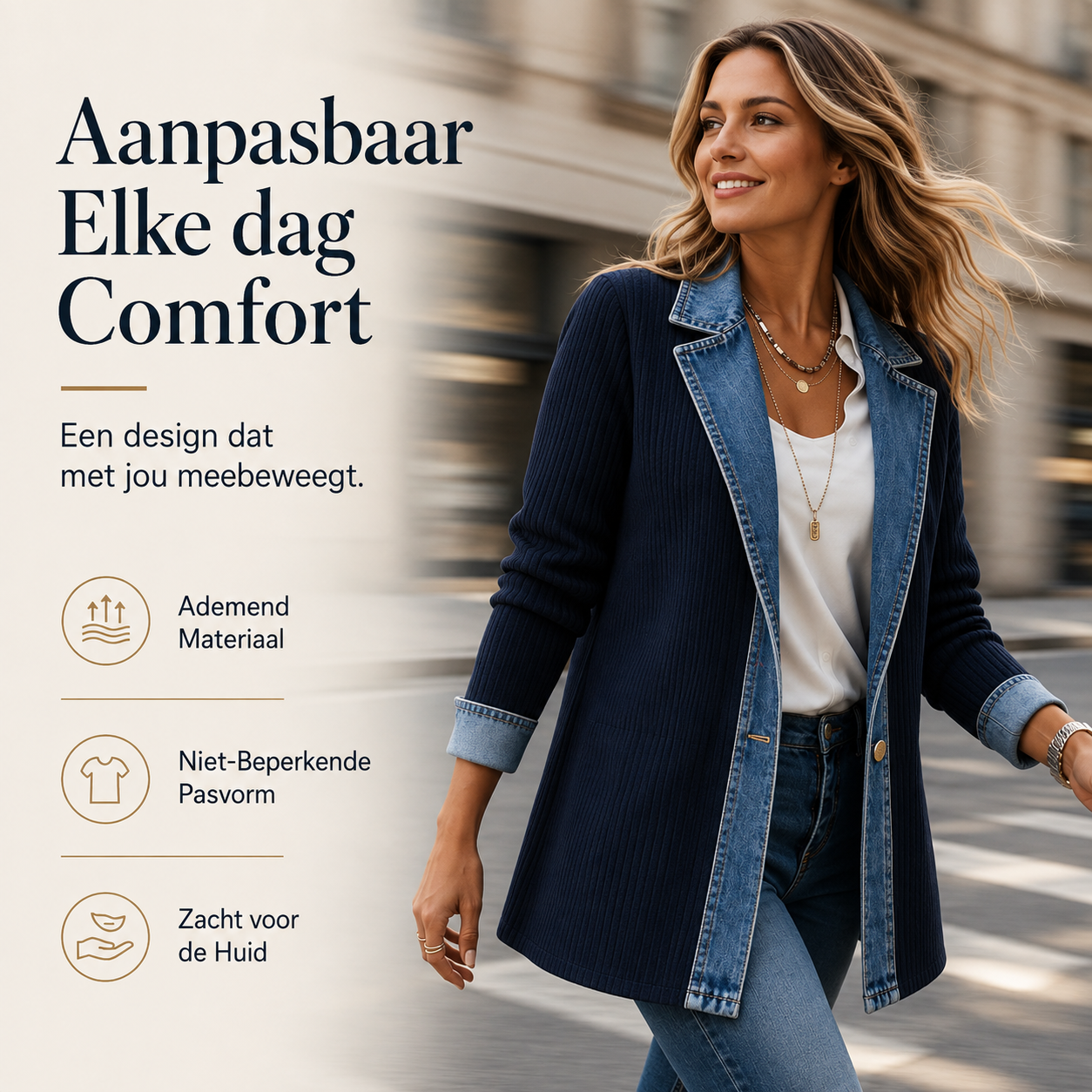 Elegante Dames Cardigan met Denimdetails