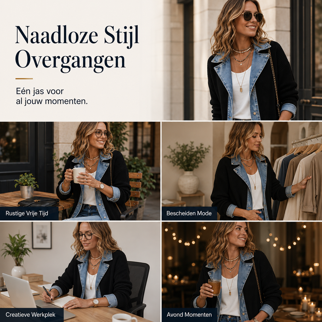 Elegante Dames Cardigan met Denimdetails