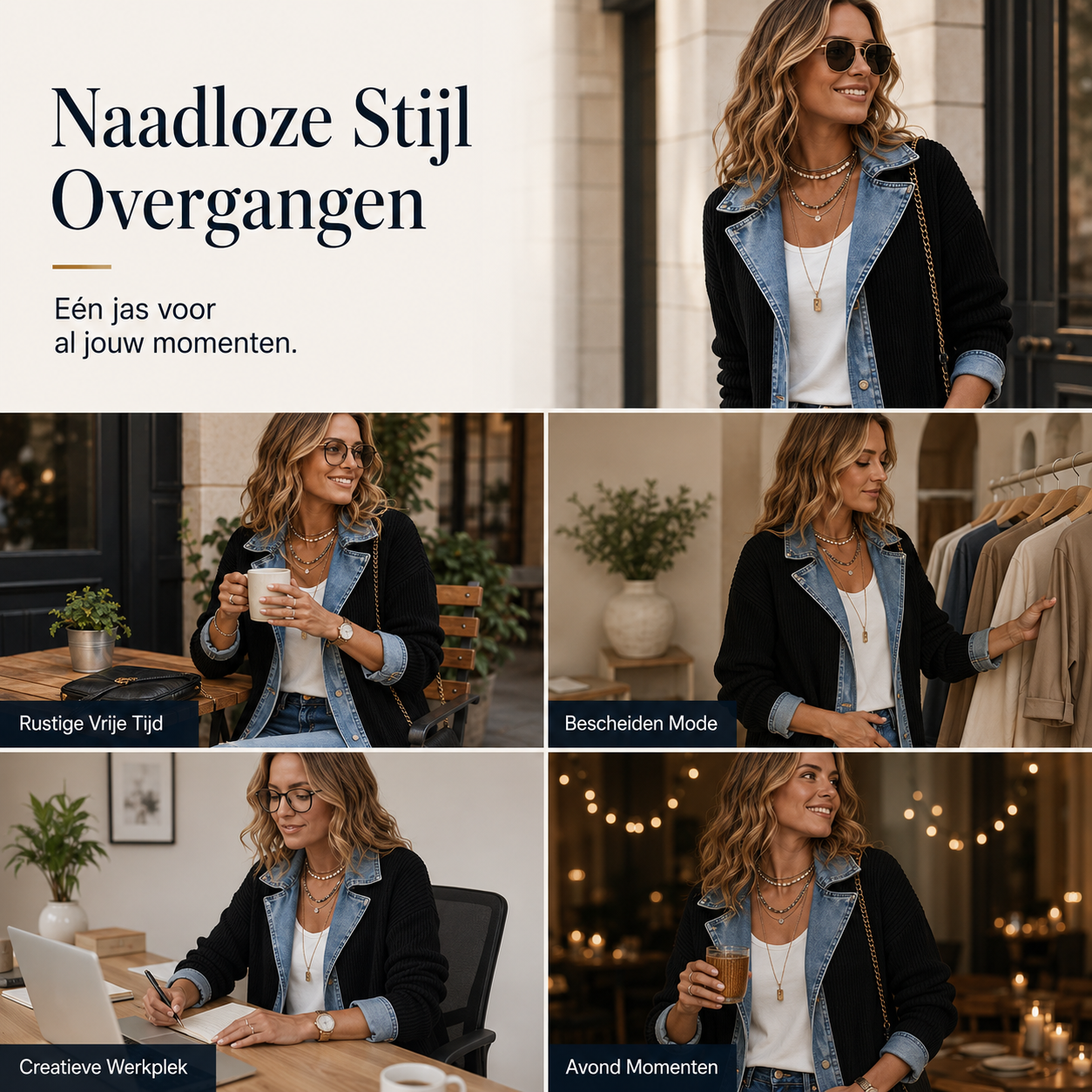 Elegante Dames Cardigan met Denimdetails