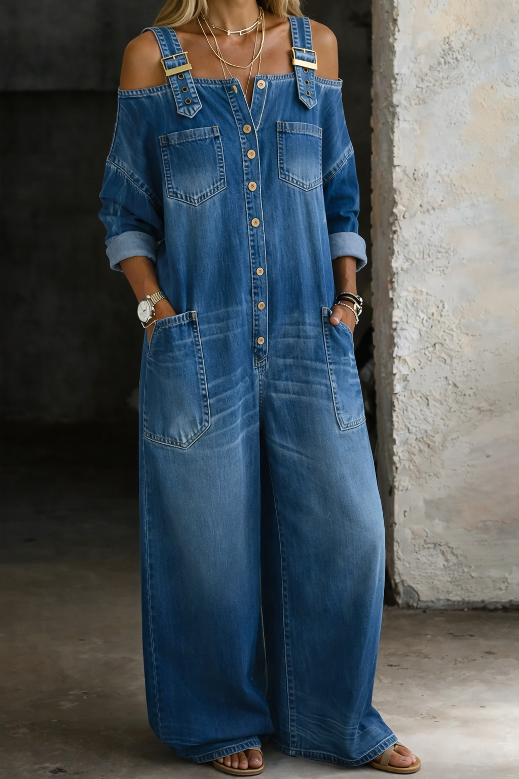 Sophia | Denim jumpsuit met blote schouders