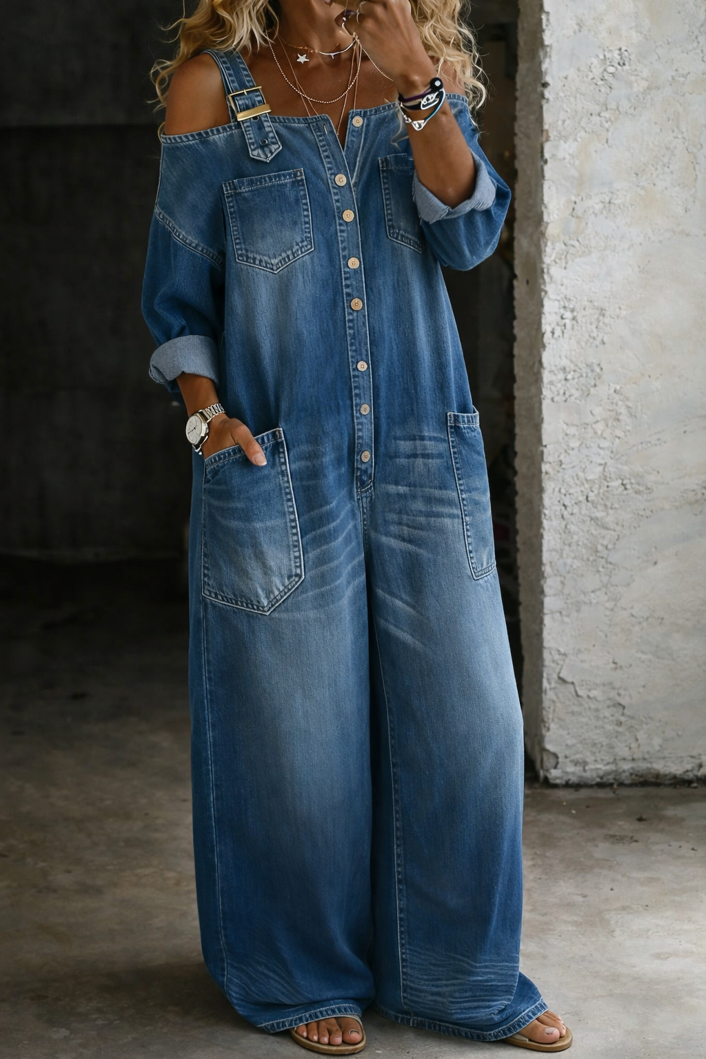 Stefania | Denim blouse met ontblote schouders