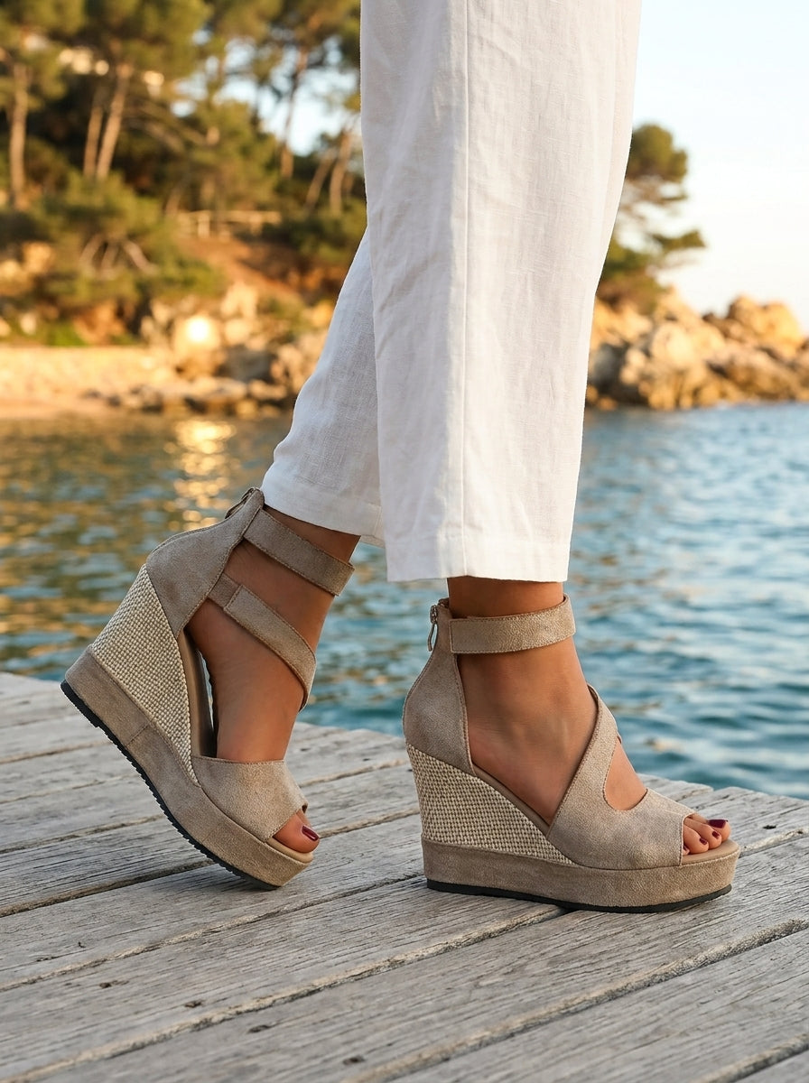 Monica | Elegante Espadrille Sleehaksandalen voor de Zomer met Ritssluiting