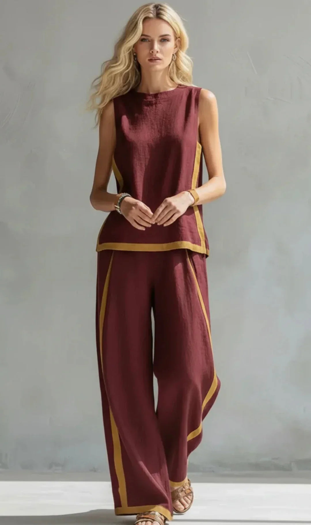 Ursula – elegante set met gilet en broek in bicolor design