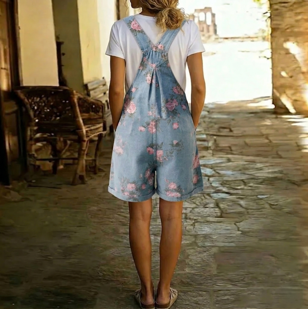 Judy | Vintage gewassen denim met een zacht katoengevoel, bloemenoverall