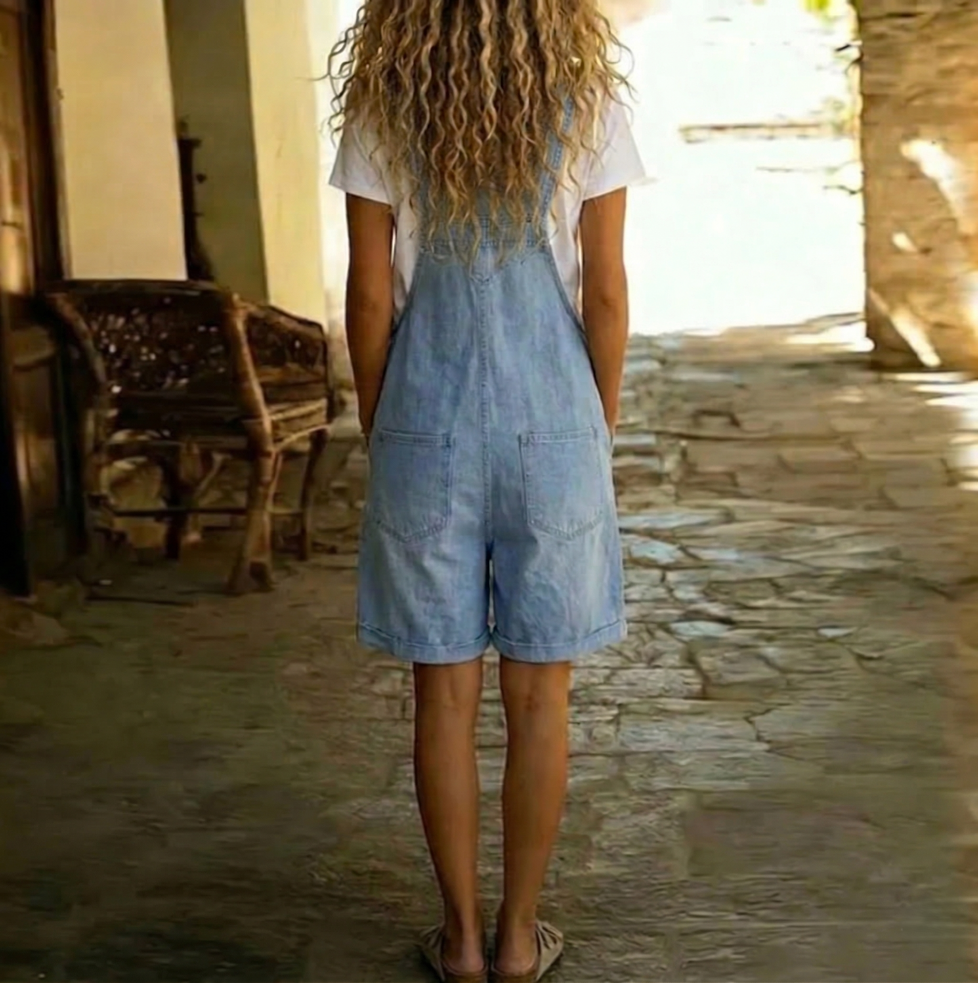 Clara | Salopet van zacht katoenen denim met vintage-look, lichtblauw gewassen