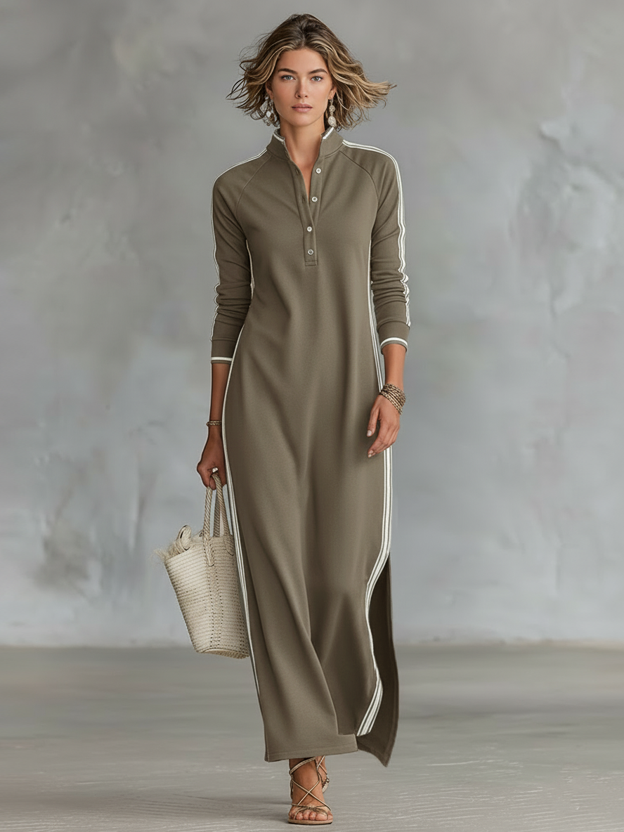 Sweat Maxi jurk met knoopkraag