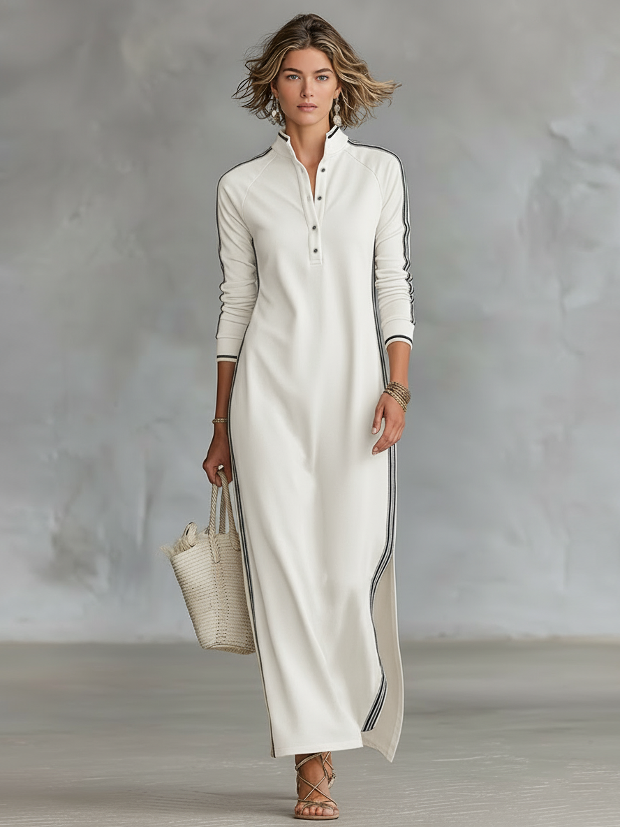 Sweat Maxi jurk met knoopkraag