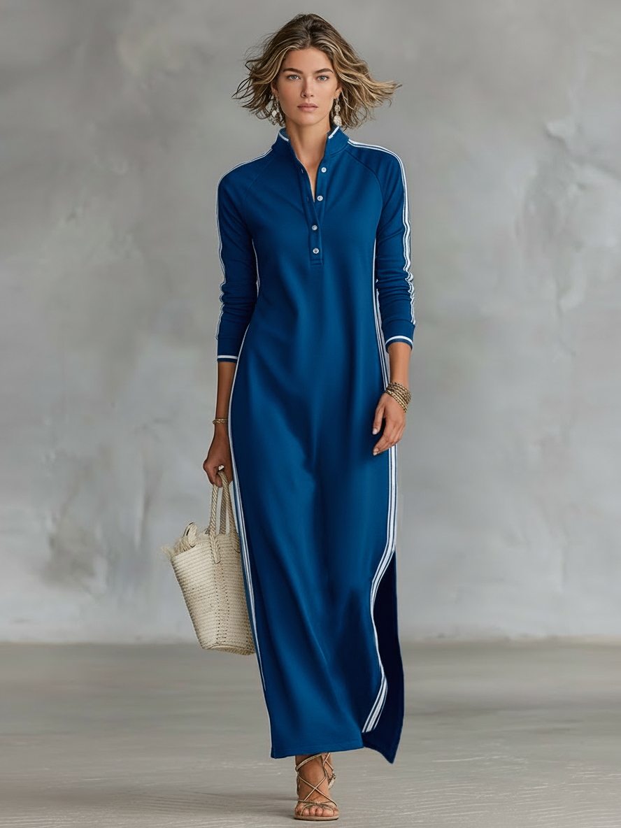 Sweat Maxi jurk met knoopkraag