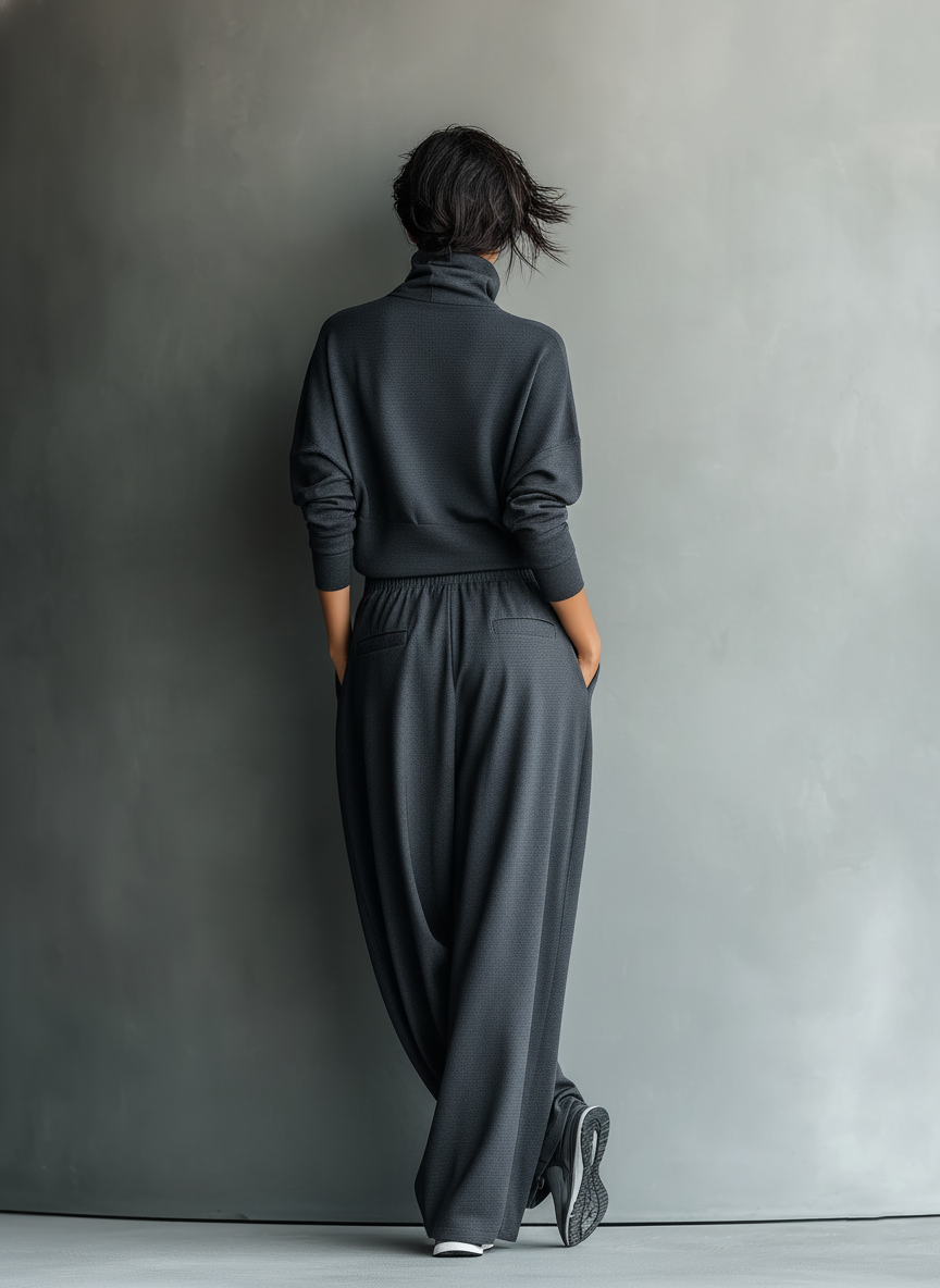 Brei-ensemble met wijde broek