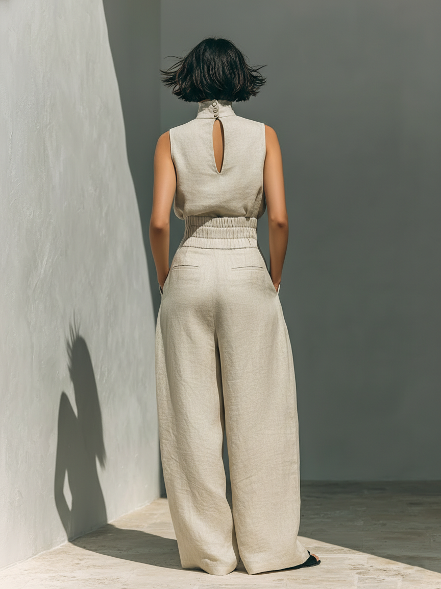 Set met mouwloze top en wijde broek van zachte, ademende blend