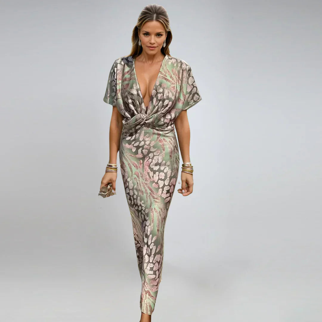 Kelsey™ — Maxijurk met V-hals en Gedraaide Details