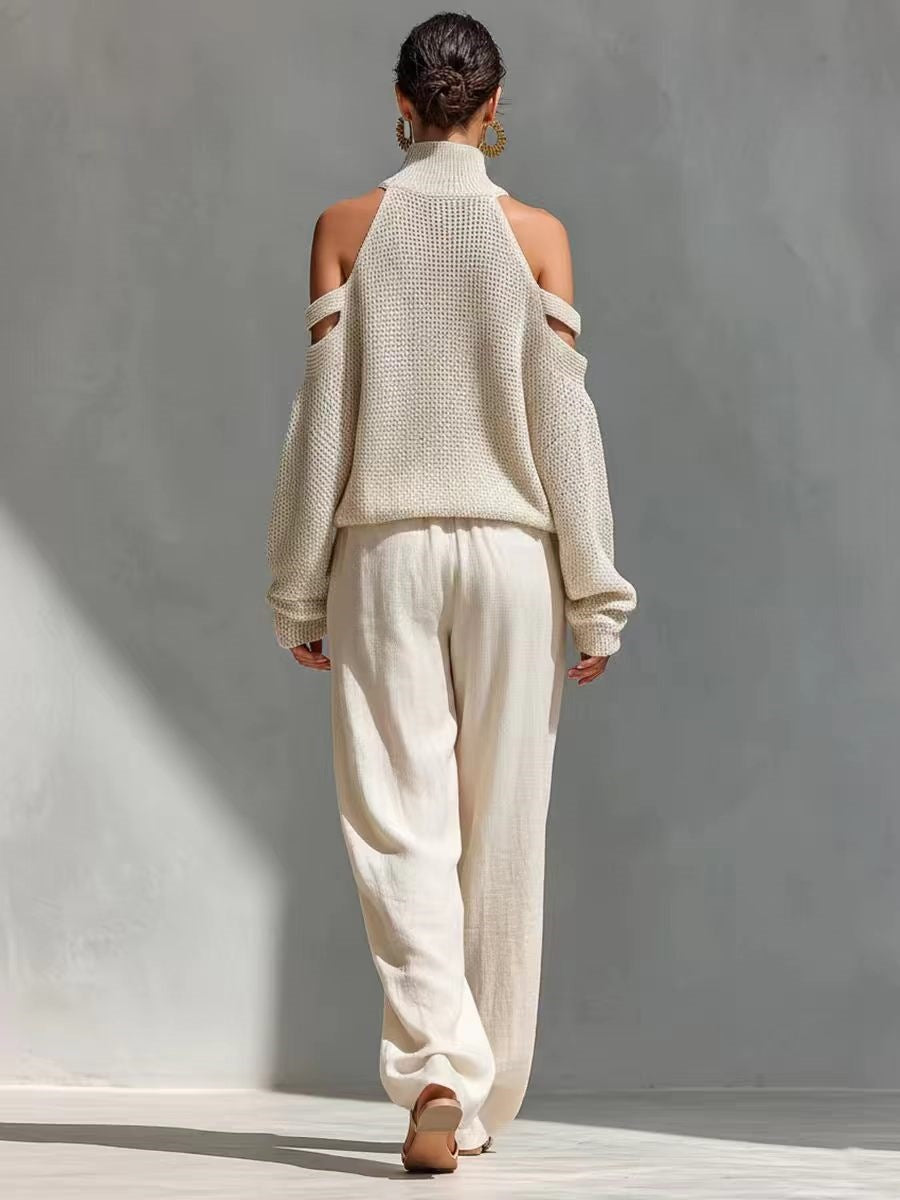 Trendy set van gebreide stof en linnen