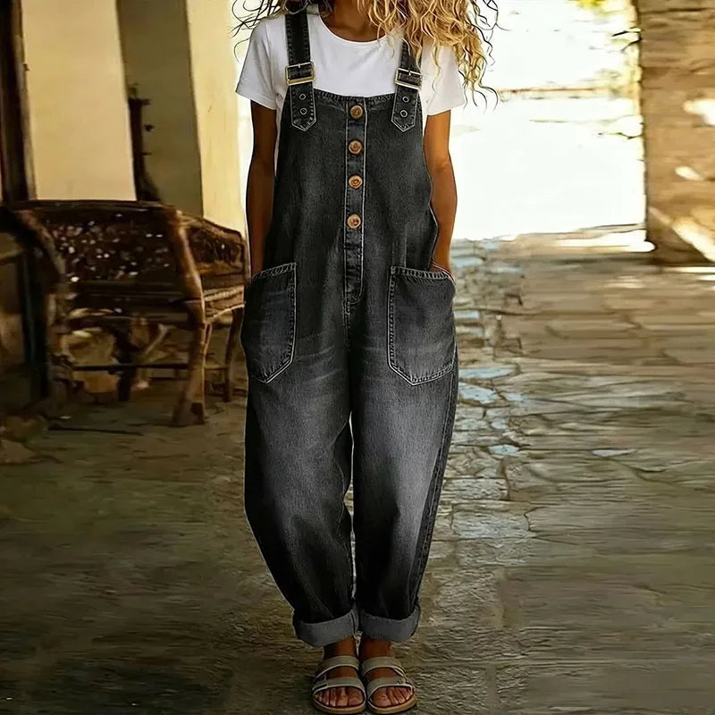 Mae | Vintage katoenen denim salopette met verstelbare bandjes