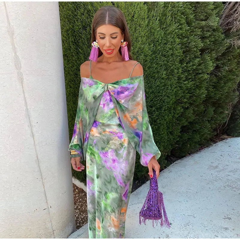 Anisten™ — Jurk met Zachte Kleuroverloop en Losse Sjaal