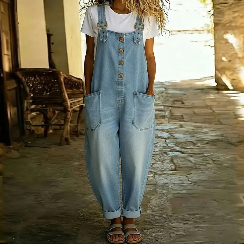Mae | Vintage katoenen denim salopette met verstelbare bandjes