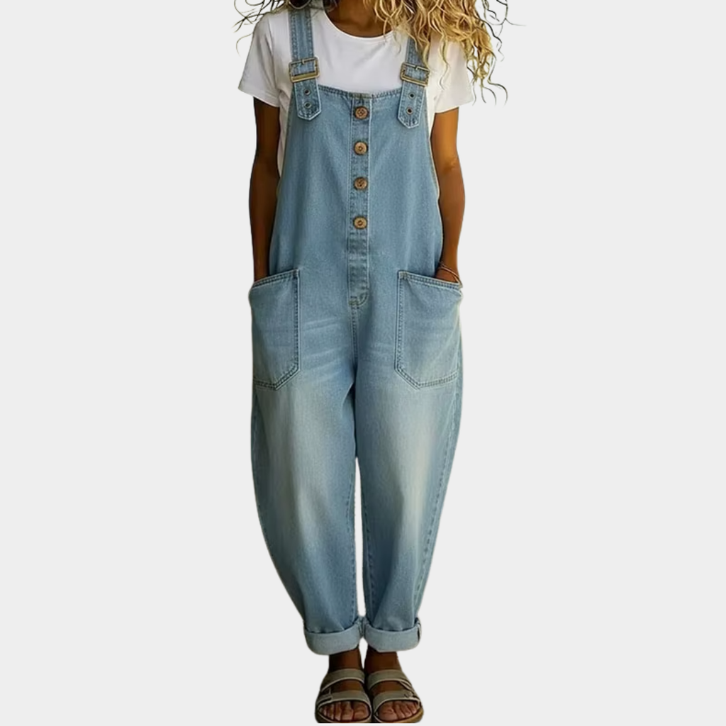 Mae | Vintage katoenen denim salopette met verstelbare bandjes