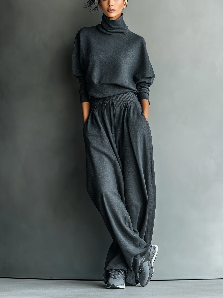 Brei-ensemble met wijde broek