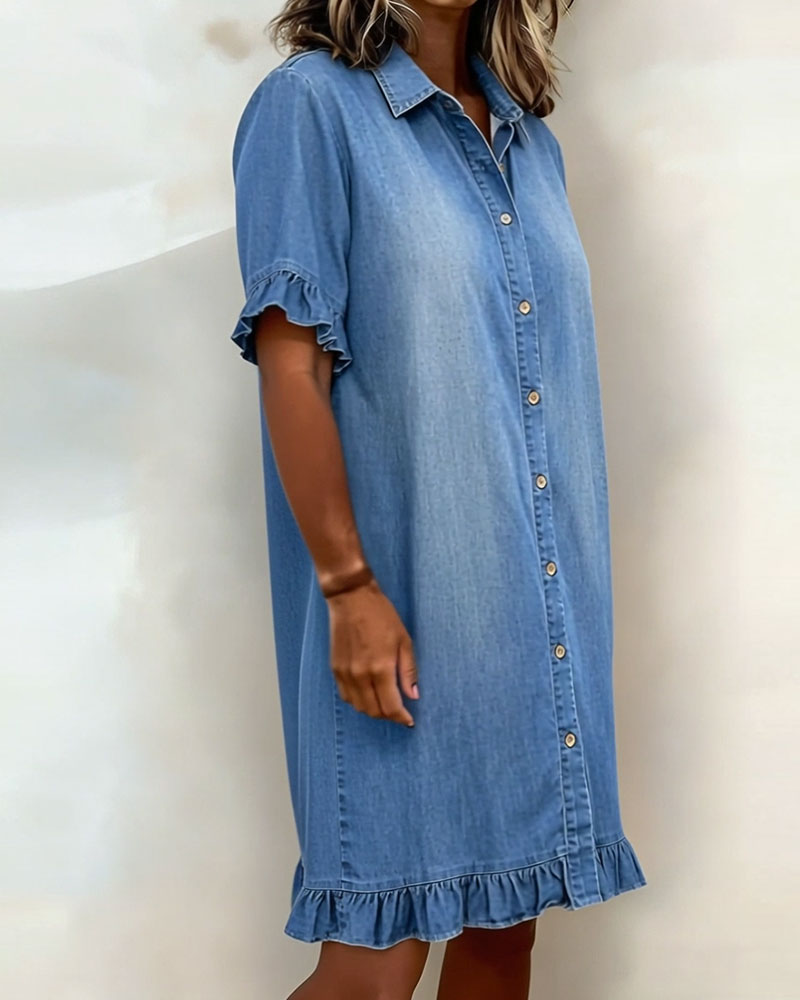 Mila | Denim Jurk met Rimpeling