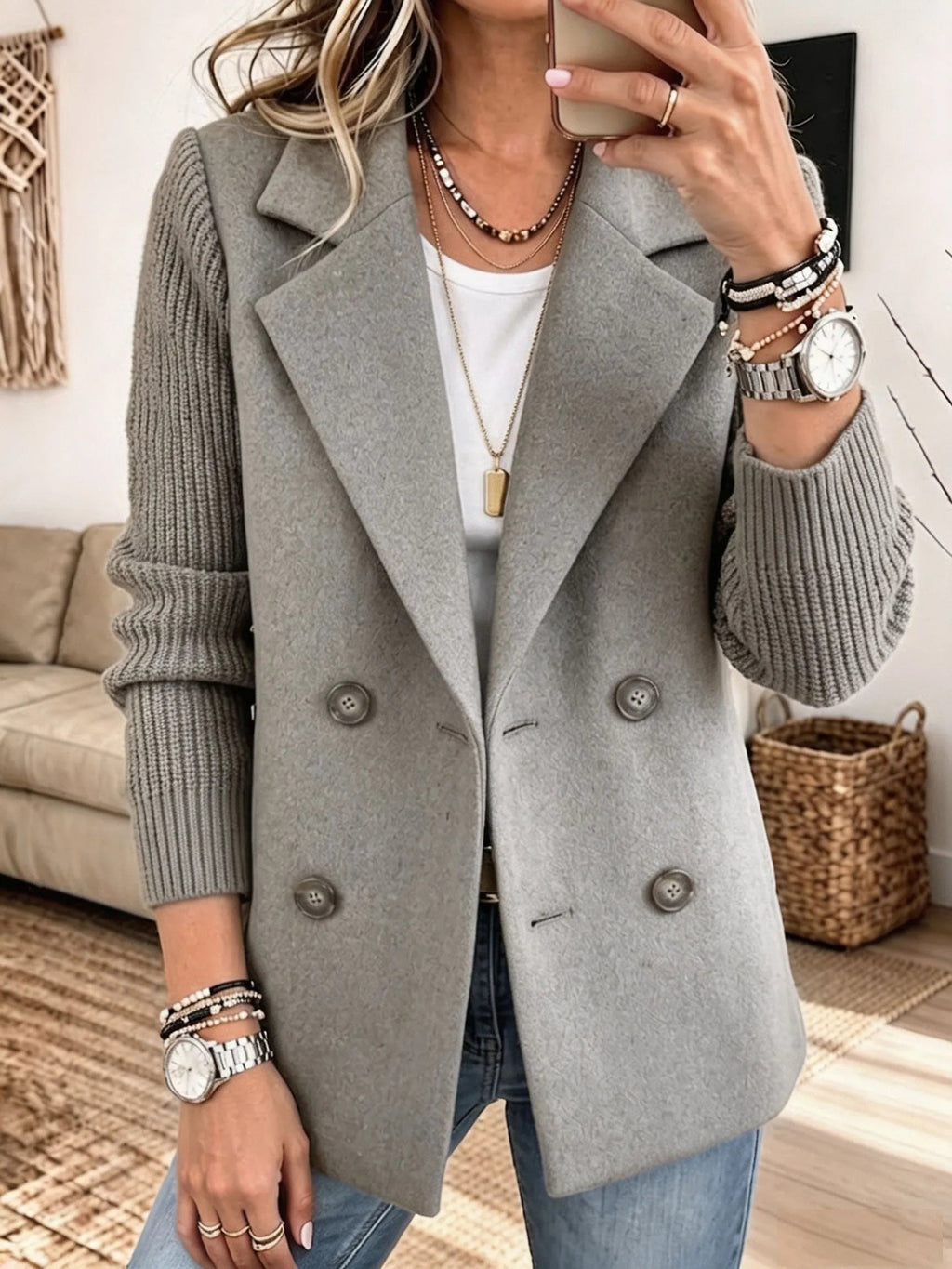Odette | Elegante blazer met gebreide mouwen