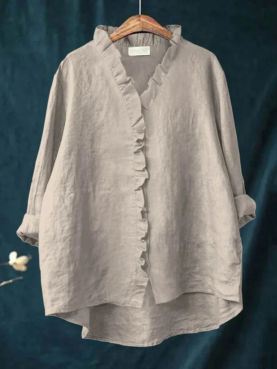 Sanela™ — Casual Katoen-Linnen Blouse met Ruffles