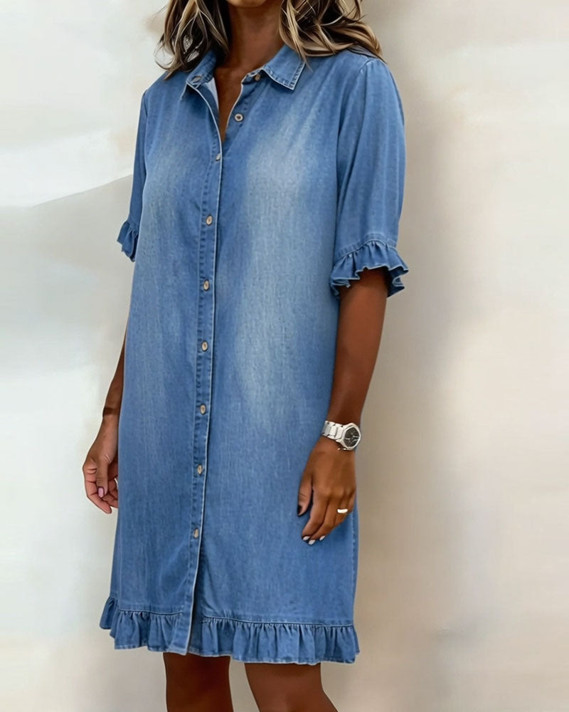 Mila | Denim Jurk met Rimpeling