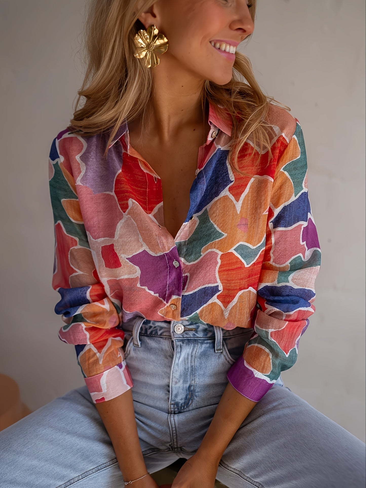 Thérèse™ — Blouse met Geometrische Print en Kleurrijke Vibe
