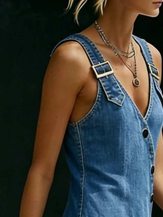 Vera | Lange denimjurk met knopen
