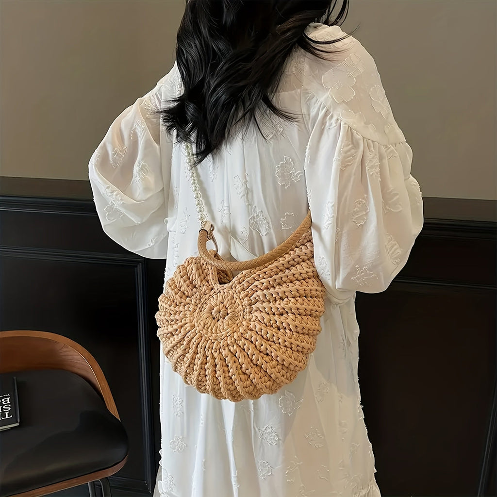 Tea | tote tas gevlochten met kettingriem - camel