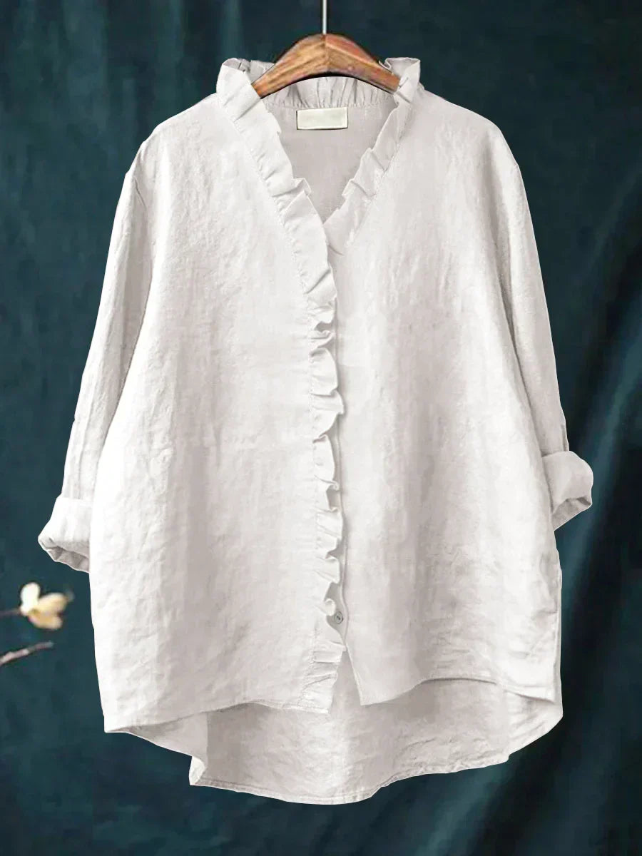 Sanela™ — Casual Katoen-Linnen Blouse met Ruffles