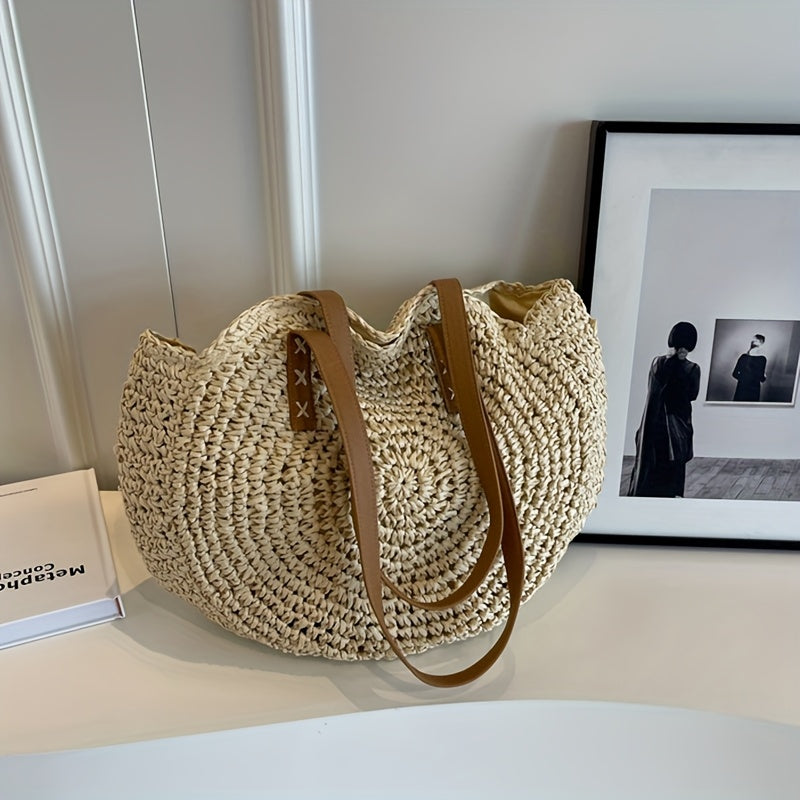 Lisa | Ronde tas van gevlochten stro - beige
