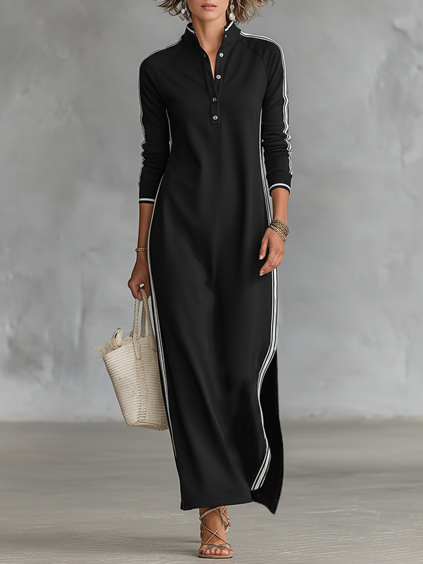 Sweat Maxi jurk met knoopkraag