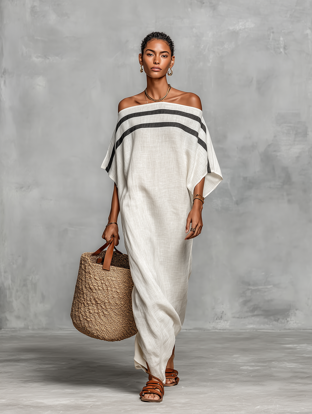Minimalistische linnen maxi-jurk