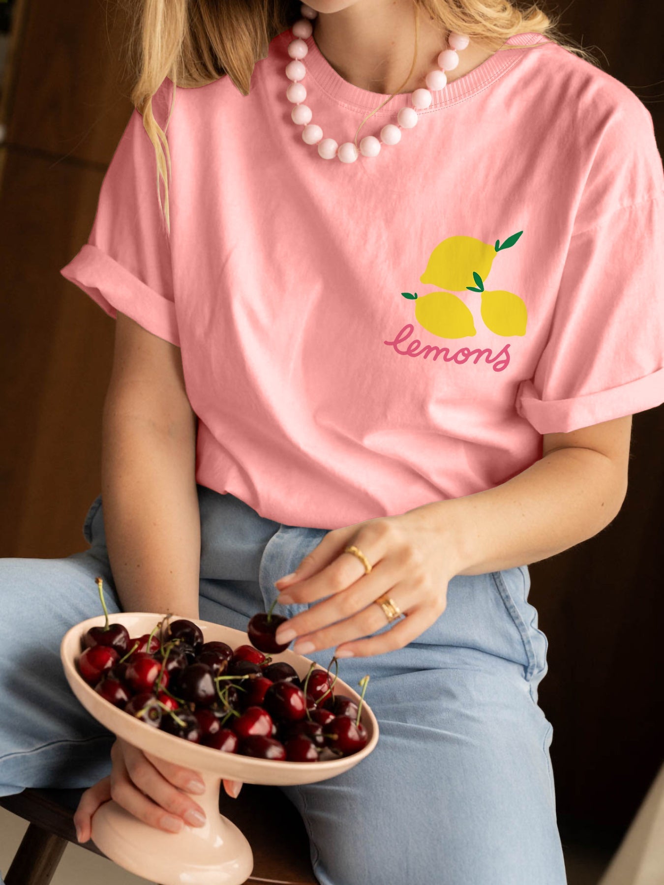 Lemonie™ — Witte T-shirt met Vrolijke Citroenprint