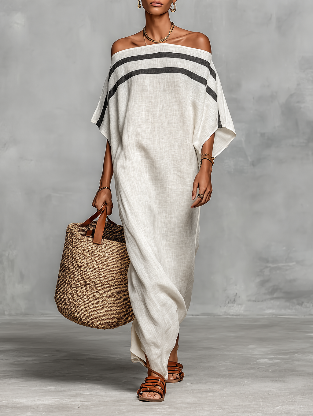 Minimalistische linnen maxi-jurk