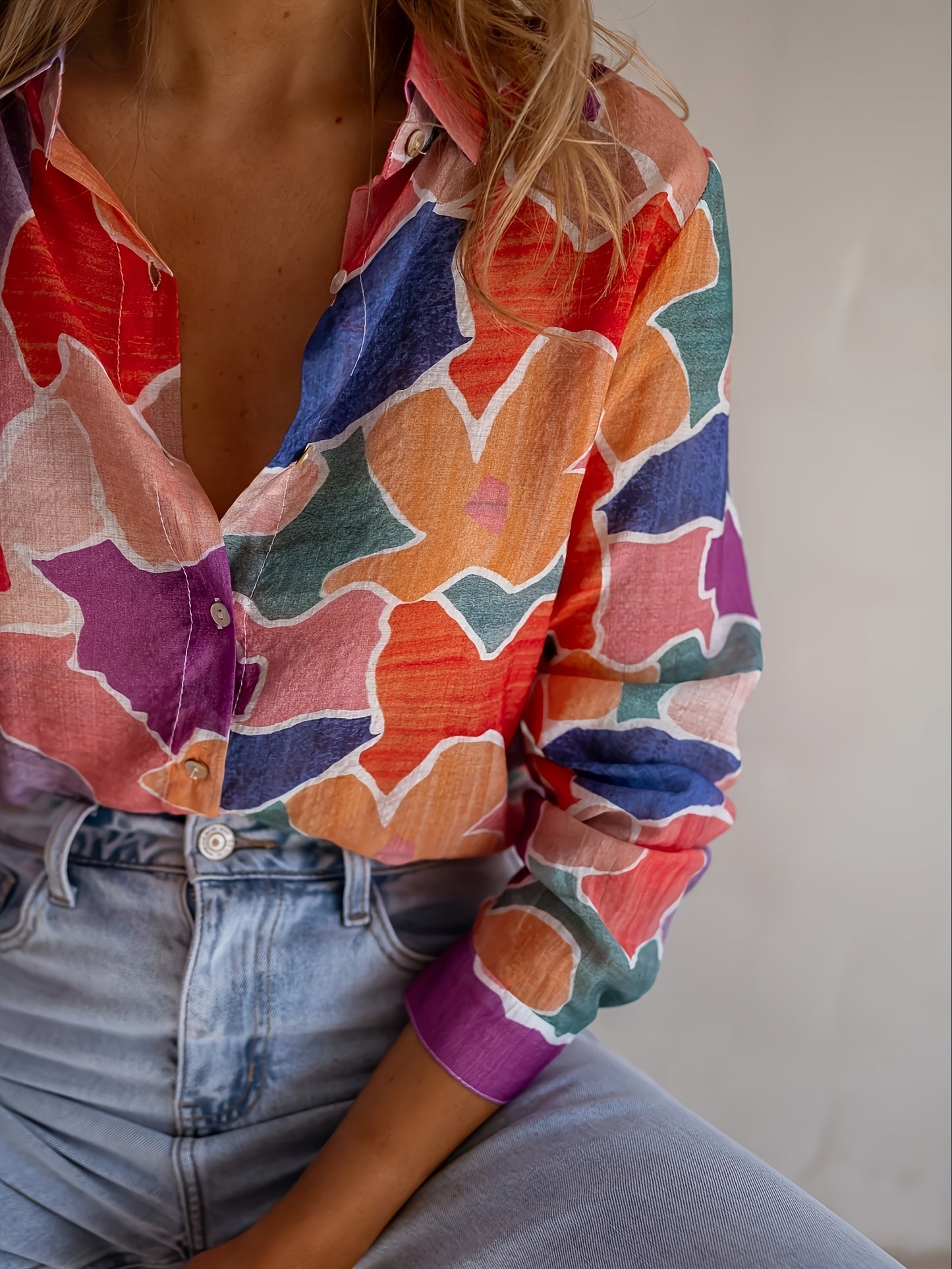 Thérèse™ — Blouse met Geometrische Print en Kleurrijke Vibe