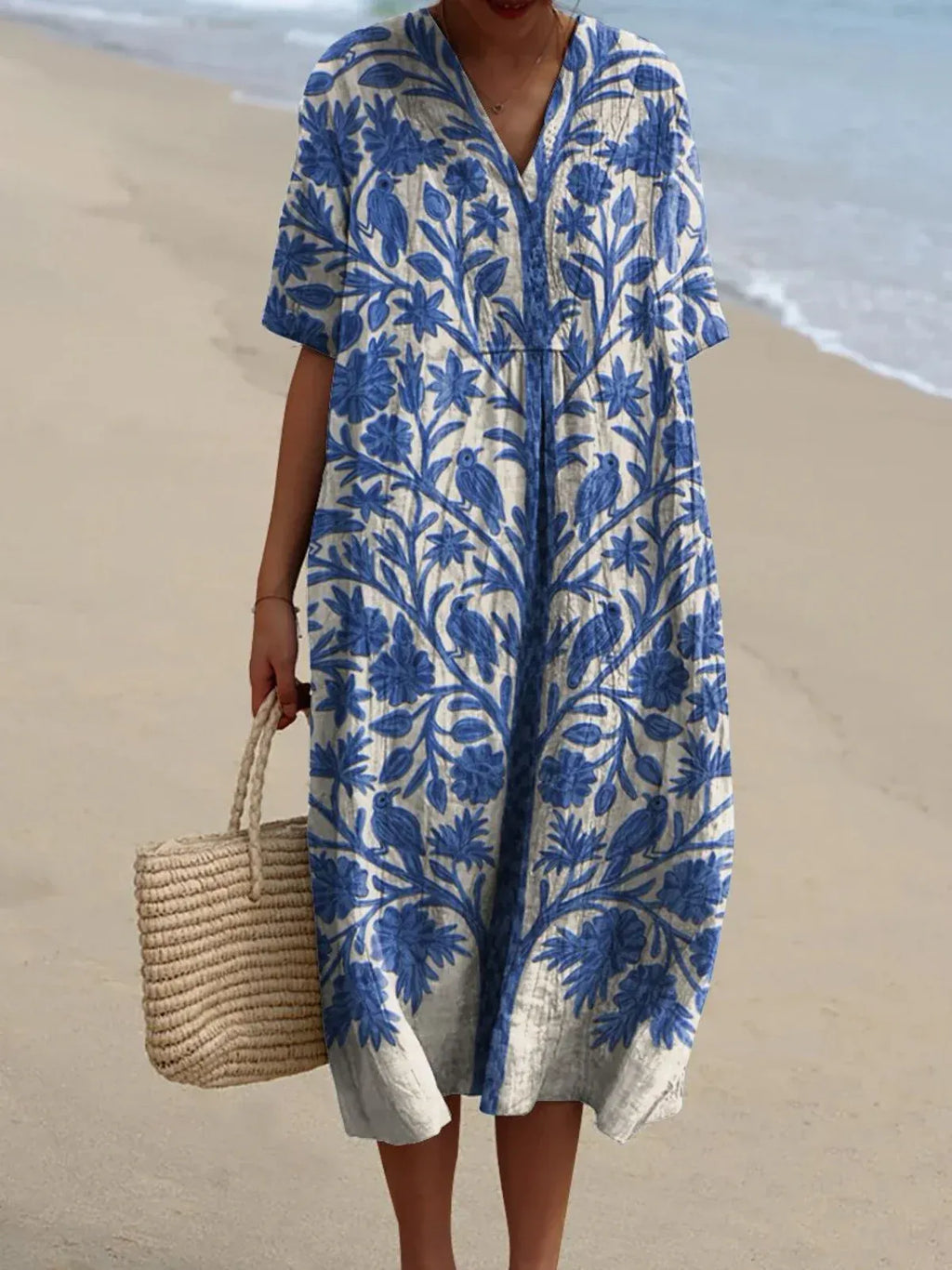 Livia | Blauwe geborduurde jurk