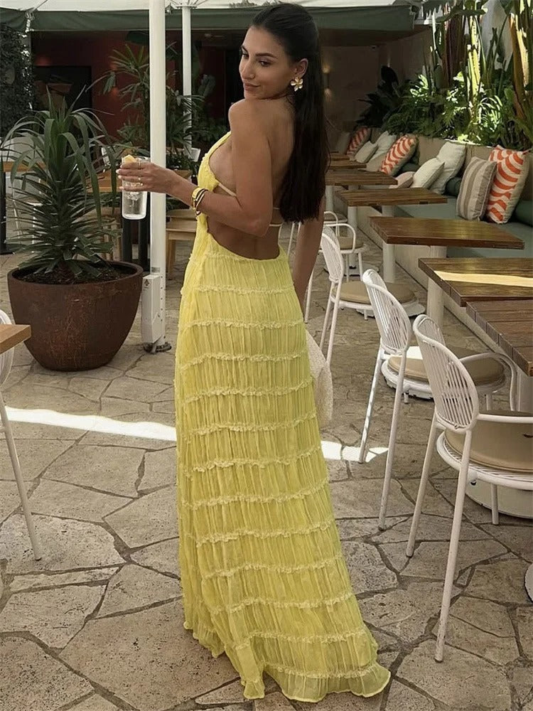 Monique™ — Elegante Halterjurk met Open Rug