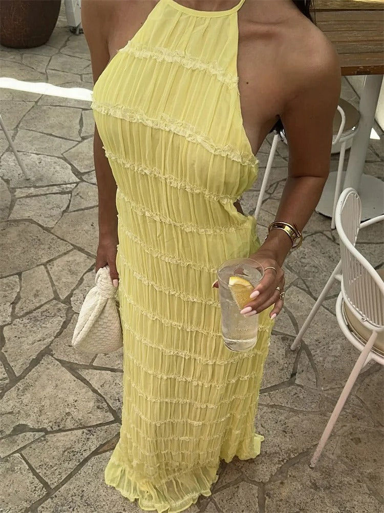 Monique™ — Elegante Halterjurk met Open Rug