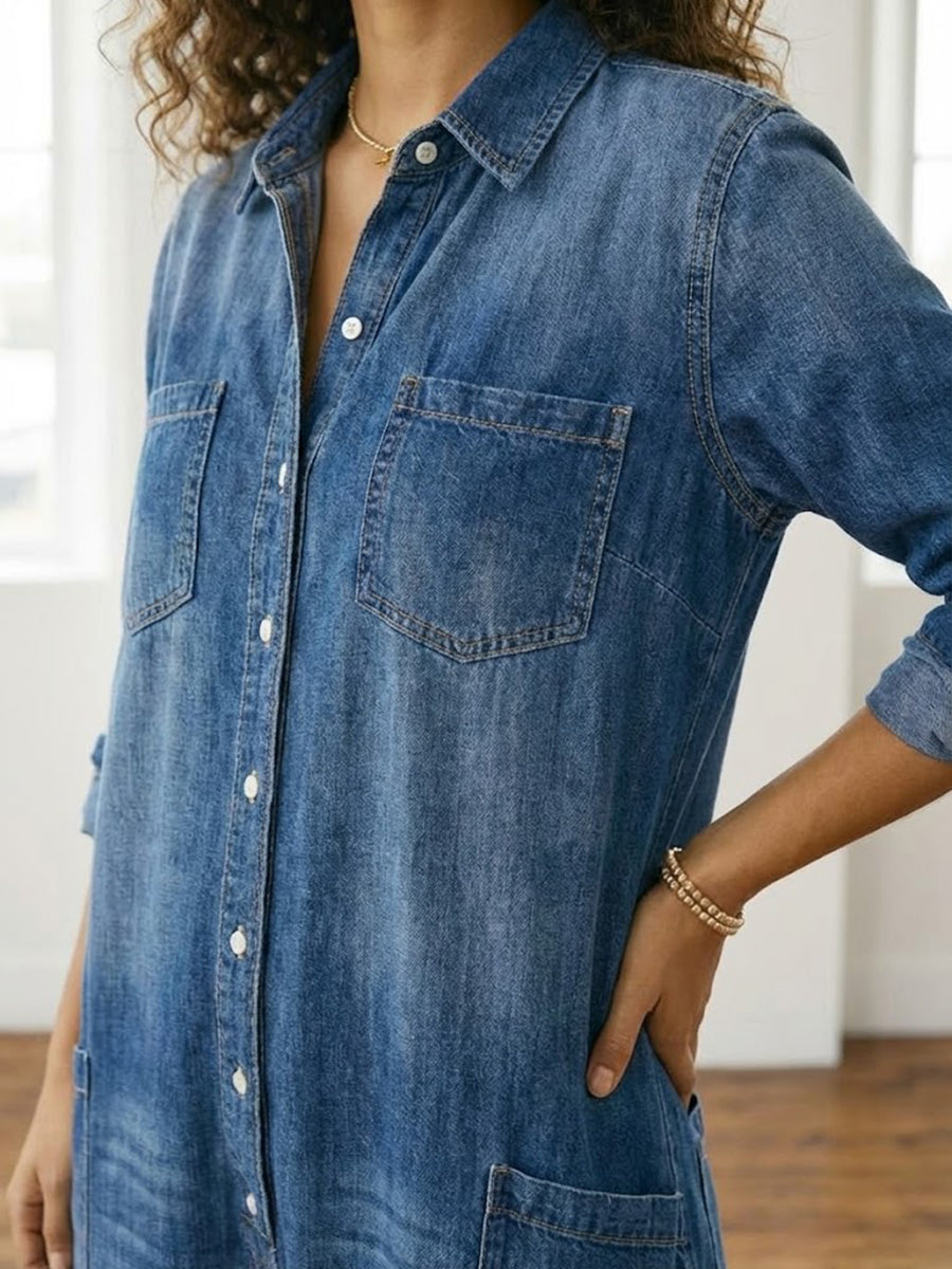 Diana | Vintage jumpsuit van denim-katoen, zacht gewassen, met knopen