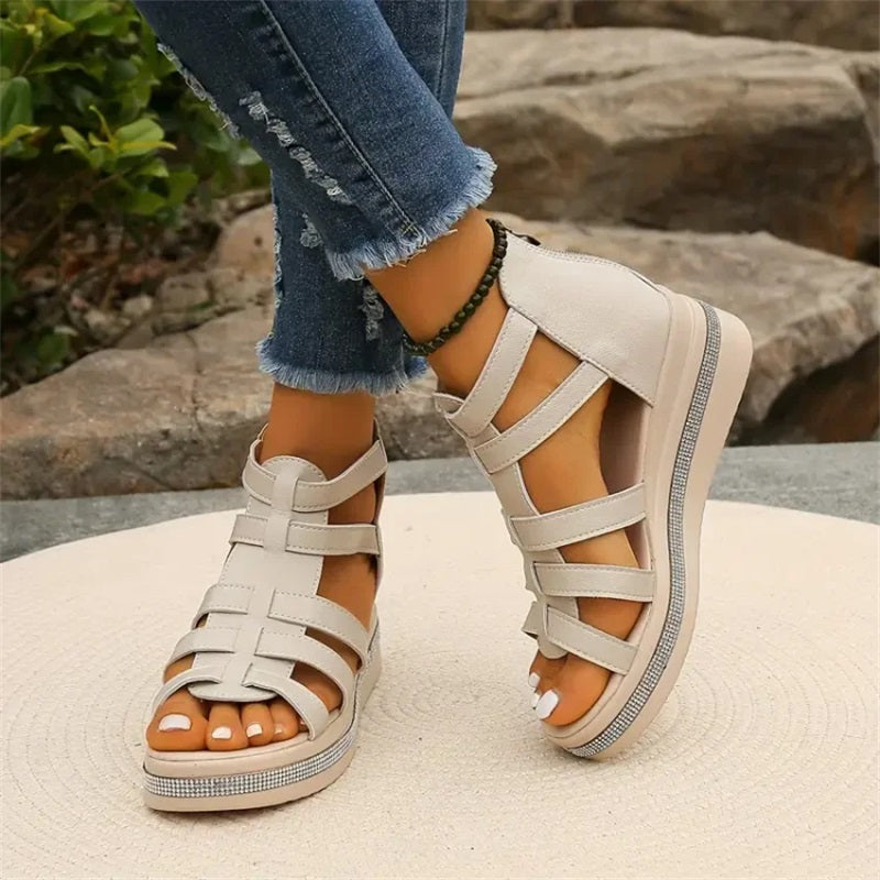 Queena - Rhinestone Wedge Sandals