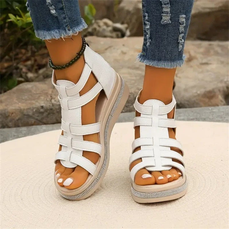 Queena - Rhinestone Wedge Sandals