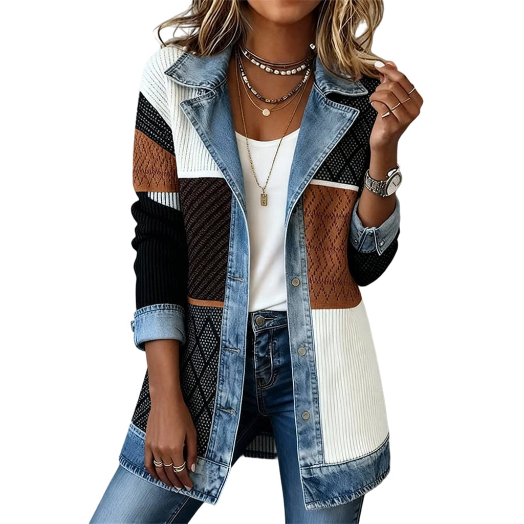 Elegante Dames Cardigan met Denimdetails